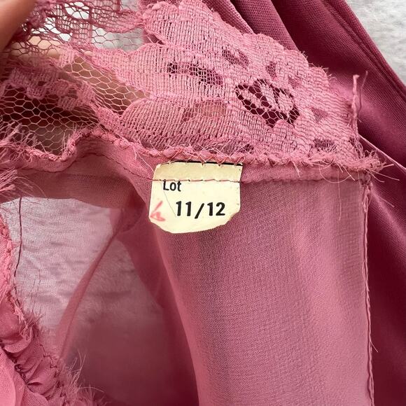 Vintage 70's Mauve Maxi Dress Pleated Skirt Sheer Lace Cardigan Size S/M Union - Picture 8 of 14